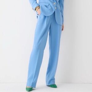 J. Crew Essential Wide Leg Pleated Trouser Pants Size 8P 8 Petite Blue BS583